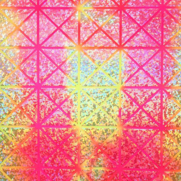 Holographic Shattered Glass Spandex Fabric - Silver/Neon Pink