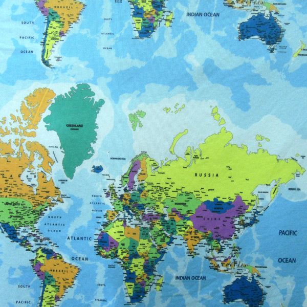 World Map Mesh Fabric with Detailed Cartographic Print