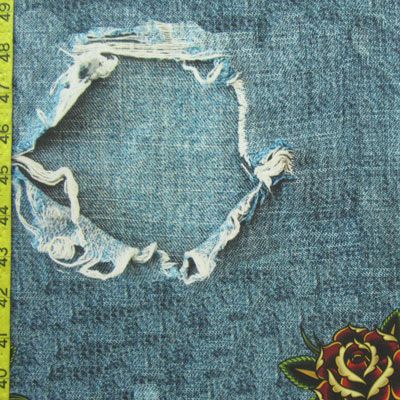 Ripped Jeans - Spandex Fabric with Denim Look Print
